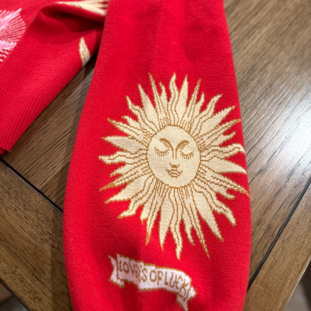 Never Fully Dressed Red Celestial Motif Cardigan - Picture 13 of 15